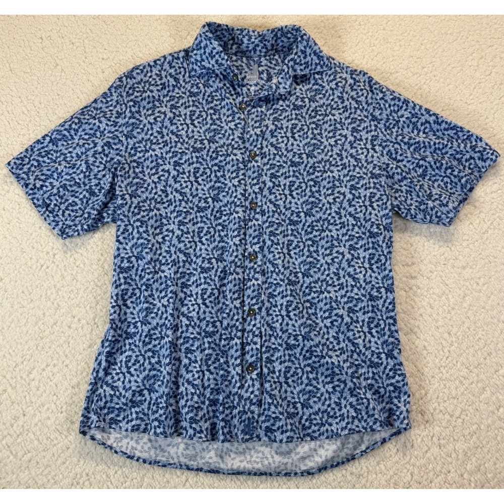 Johnnie-O Mens Featherweight Short Sleeve Button Down Shirt Blue Floral, S‎